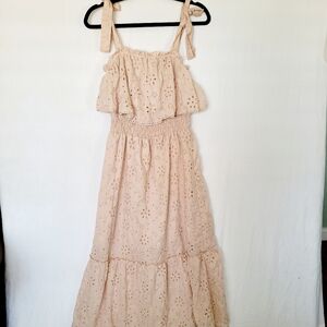 UNE AME Maxi Dress Size M Blush Pink Eyelet Floral Lace Boho Praire Cottagecore